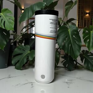 Starbucks Rainbow Stripe White Stainless Steel Vacuum Insulated Tumbler 16oz NWT